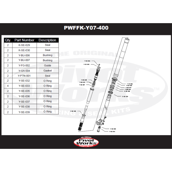 Ремонтен комплект втулки за предна вилка Pivot Works за Yamaha, WR-F, YZ-F, 2006-2013