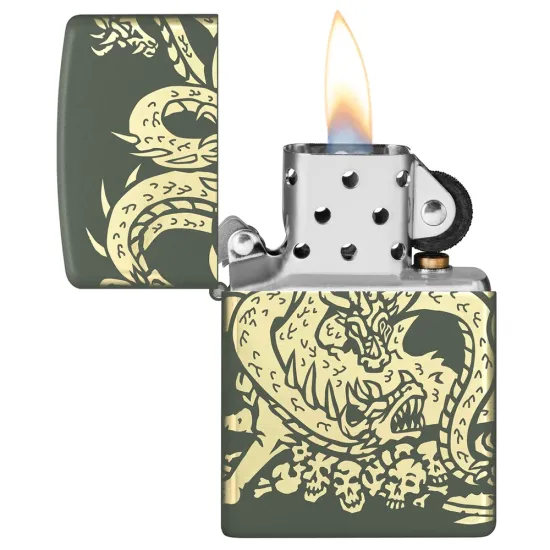 Запалка Zippo - Dragon Design Green Matte Laser 360°
